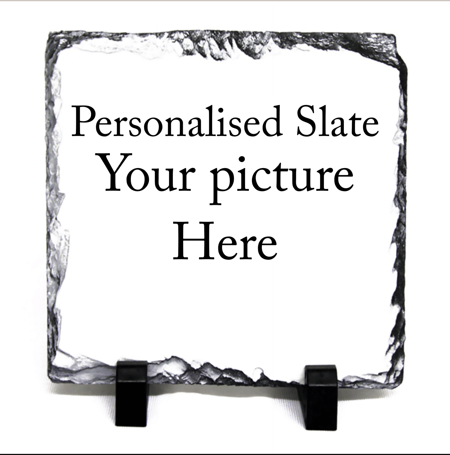 Personalised slate with stand, cutom rock slate with your image and text.