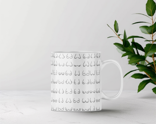 Boobie mug, funny tits mug, funny coffee mug.
